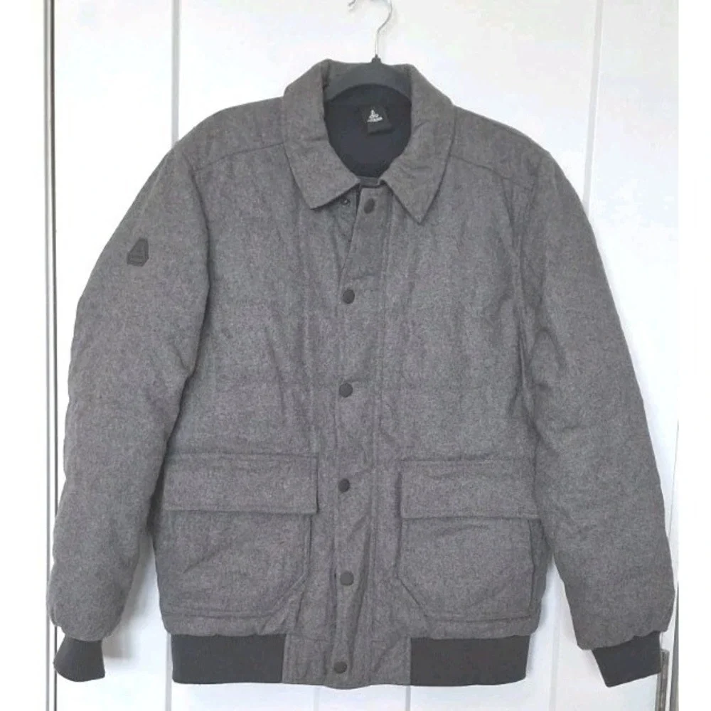 Prana B-Side Jacket Mens Size M Gray Puffer Bomber Wool duck Down Reversible - Picture 1 of 12